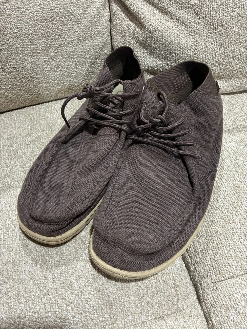 Hey Dude Men's Brown “Wayne” Canvas Slip-On High Top Loafers with Laces